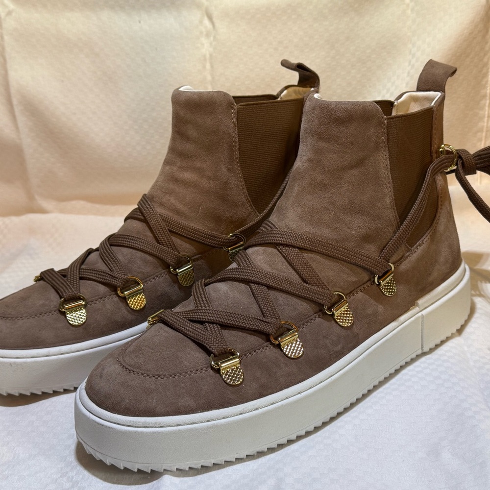 Stuart Weitzman Ziggy Taupe SUEDE High Top Sneakers